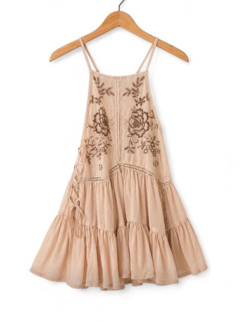 Flowy Boho Embroidered Sleeveless Babydoll Blouse Top Blush Pink Floral Lace S - Picture 1 of 6